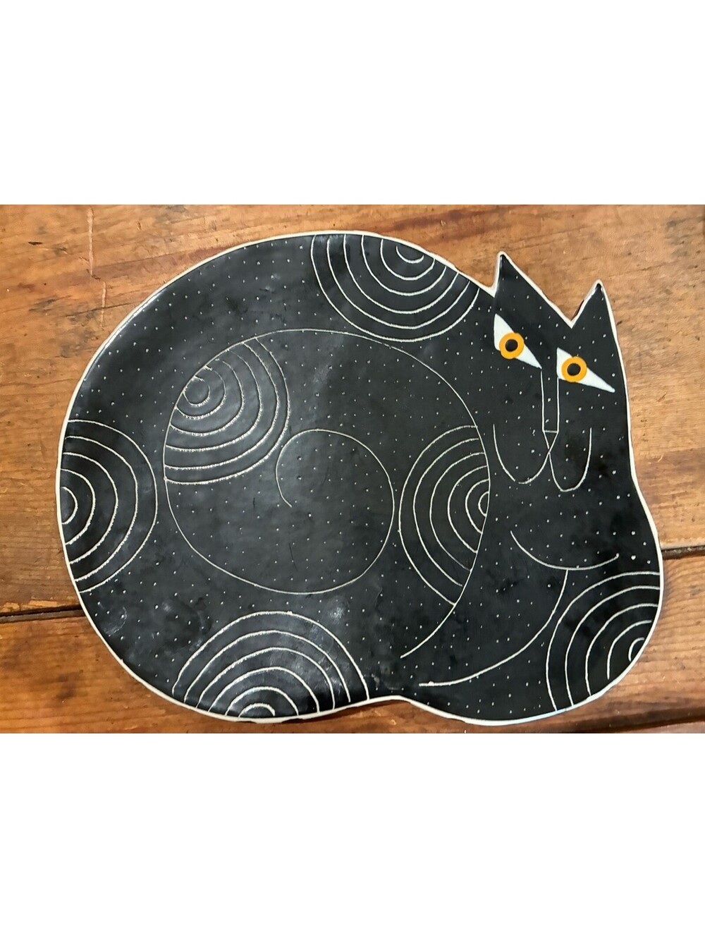 Vintage Alison Palmer Studio Pottery Black Cat Serving Tray Platter – Signed